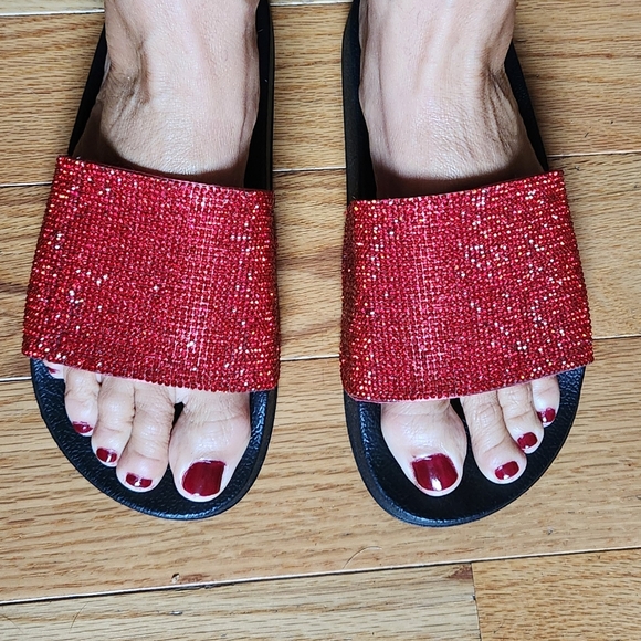 Red Rhinestone Slides - Picture 2 of 8